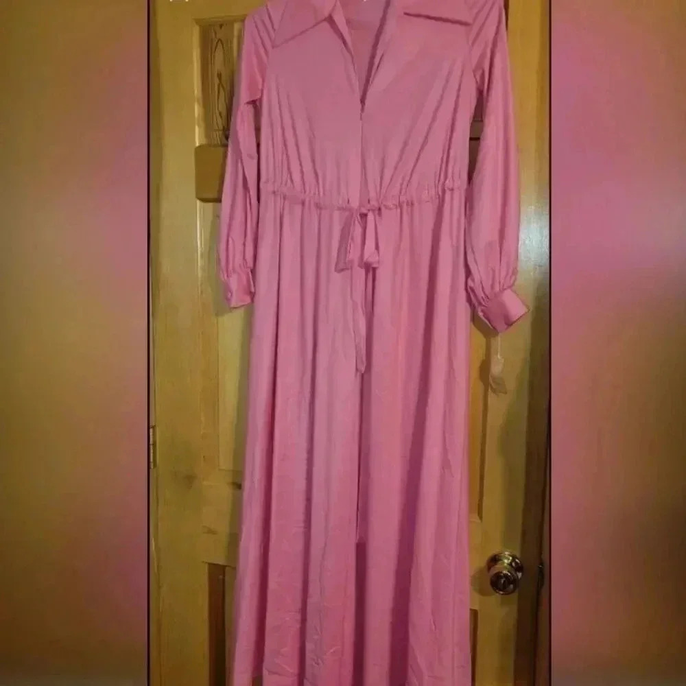 Vanity Fair Vintage Robe House Dress Loungewear Zip front Drawstring Pink L